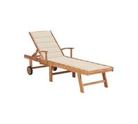 Chaise longue L. 59 cm H. 35 cm beige en teck non empilable non pliable