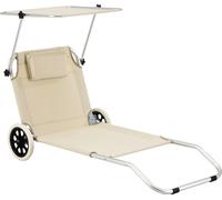 Chaise longue Lazkano avec roulettes 150x62cm Chaise longue de jardin Chaise longue de plage Aluminium Beige