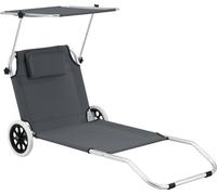 Transat à roulettes Lazkano Aluminium Polyester Argenté Mat Gris Foncé [en.casa]