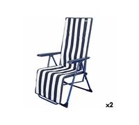 Chaise longue Lot de 2 Aktive Blanc Blue marine Inclinable A rayures 147 x 70 x 48 cm