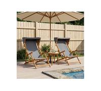 Chaise longue - Lot de 2 - Bois massif - Gris - L. 67.5 cm H. 157 cm