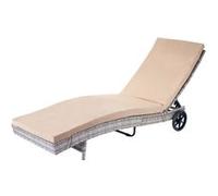 Chaise Longue Hwc-D80 En Polyrotin Gris, Coussin Beige Gris