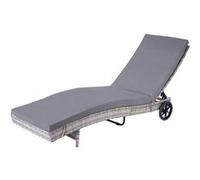 Chaise Longue Hwc-D80 En Polyrotin Gris, Coussin Gris Foncé Gris