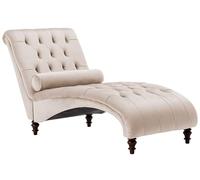 Chaise Longue Méridienne en Velours Beige Capitonnée pour Salon au Glamour Rétro Beliani