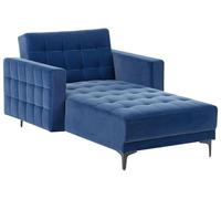 Chaise Longue Moderne Dossier Réglable Convertible Capitonné en Velours Bleu Aberdeen