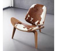 Chaise longue moderne du milieu du siècle, cuir de vache haut de gamme, meubles scandinaves à trois pieds en contreplaqué design classique chaise décorative en bois massif, convient pour le salon, la