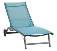 Chaise longue Outsunny, chaise longue à roulettes, chaise longue de relaxation avec dossier réglable, chaise longue de jardin pour piscine, balcon, polyester, alu, bleu, 195 x 165 x 102 cm