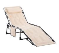 Chaise longue Outsunny, chaise longue de jardin pliable avec coussin, poche latérale, chaise longue avec dossier réglable en 5 positions, chaise longue de camping résistante aux intempéries jusqu'à