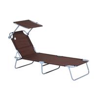 Chaise Longue Outsunny Chaise Longue De Jardin Pliable Avec Protection Solaire Marron 187x58x36 Cm Pour Terrasse & Balcon Multicolore