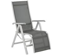 Chaise Longue Outsunny, Chaise Longue de Jardin Pliante, Chaise Longue avec Repose-Pieds réglable, Dossier, Chaise Longue de Camping pour terrasse, Balcon, Filet, Gris foncé, 62 x 96 x 108 cm