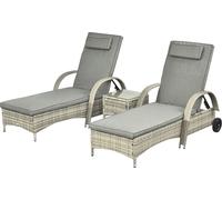 Chaise longue Outsunny Set de 3 meubles de jardin, polyrattan+métal gris