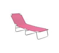 Chaise longue pliable acier et tissu rose