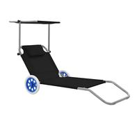 Chaise Longue Pliable Auvent et Roues Acier Gris Transat Chilienne vidaXL