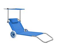 Chaise Longue Pliable Auvent et Roues Acier Gris Transat Chilienne vidaXL