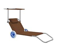 Chaise Longue Pliable Auvent et Roues Acier Gris Transat Chilienne vidaXL