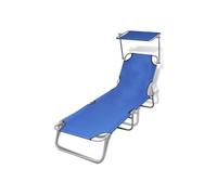 Chaise longue pliable avec auvent acier et tissu bleu