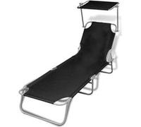 Chaise longue pliable avec auvent acier et tissu noir gris G