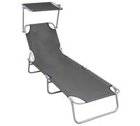 Vidaxl Chaise Longue Pliable Avec Auvent Gris Aluminium Gris