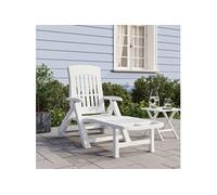 vidaXL Chaise Longue Pliable avec Roues, Fauteuil avec Dossier Réglable, Bain de Soleil, Lit de Bronzage, Transat de Jardin Terrasse, Blanc PP