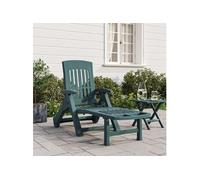 vidaXL Chaise Longue Pliable avec Roues, Fauteuil avec Dossier Réglable, Bain de Soleil, Lit de Bronzage, Transat de Jardin Terrasse, Vert PP