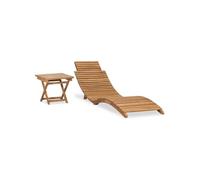 vidaXL Chaise Longue Pliable avec Table Transat de Jardin Chaise Longue d'Extérieur Bain de Soleil de Patio Arrière-Cour Bois de Teck Solide