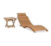 vidaXL Chaise Longue Pliable avec Table Transat de Jardin Chaise Longue d'Extérieur Bain de Soleil de Patio Arrière-Cour Bois de Teck Solide