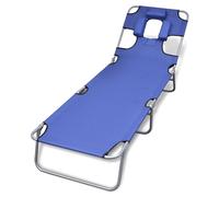 Chaise longue pliable avec tête coussin et dossier ajustable bleu vidaXL