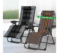 Chaise longue pliable - Extra large - Avec coussin et coussin - Charge maximale : 160 kg - Pour jardin, piscine - Gris-deux