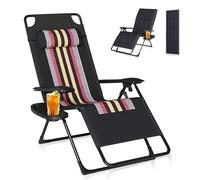 Chaise longue pliable - Extra large - Avec porte-gobelet et coussin - Charge maximale : 160 kg - Pour jardin, piscine - Noir