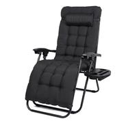 Chaise Longue Pliante 2 in 1 avec Coussin amovible, Transat de Plage, Noir | Porte-gobelet, d’accoudoirs Réglables, Respirantes Textilène, Bain de Soleil pour la Piscine de Jardin.