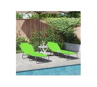 Vidaxl Chaise Longue Pliante 2 Pcs Portable Verte En Tissu Oxford 600d