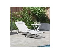 Chaise longue pliante avec appui tête Crème Textilène