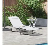 Vidaxl Chaise Longue Pliante Avec Appui-Tête Crème Textilène