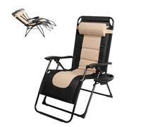 Chaise longue pliante avec coussin de dossier monobloc, ergonomique, dossier réglable, jusqu'à 150 kg, chaise de jardin pour jardin, piscine, balcon et terrasse (beige)