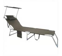 Chaise longue pliante avec pare-soleil orientable 190x68x111 cm, toile Oxford 600D anti-UV+40 - gris