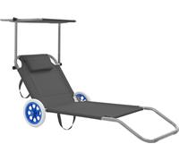 Chaise longue pliante avec protection solaire et roues Acier gris