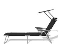 Chaise longue pliante avec visière en acier, noir, dossier réglable | Structure légère, transport facile, acier stable, résistant aux intempéries, loisirs commode