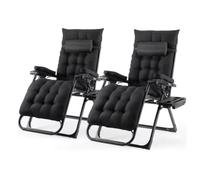 Chaise longue pliante - Chaise de jardin - Bain de soleil - Chaise longue de jardin réglable avec appuie-tête et porte-gobelet - Coussin en coton amovible pour un couchage supplémentaire