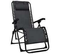 Chaise longue pliante - Chaise longue de jardin - Chaise longue relax pour pause déjeuner - Avec appuie-tête rembourré - Ergonomique et respirante - Chaise longue de jardin avec dossier et accoudoirs - Textile noir