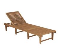 Chaise Longue Pliante en Acacia Massif avec Coussin, Dossier Réglable | Bois d'acacia huilé, pliage compact, coussin fixé par cordelettes, usage extérieur, nettoyage au chiffon humide