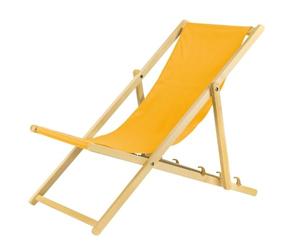Chaise longue pliante - En bois - Idéale pour plage et jardin - Jaune