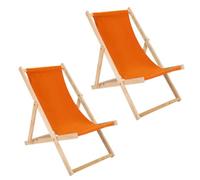 Chaise Longue Pliante en Bois Massif - 2 Pièces pour Jardin et Petit Balcon, Chaise Longue Orange avec Tissu, 3 Positions