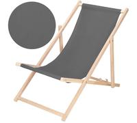 SPRINGOS Chaise longue de jardin en bois de hêtre - Dossier réglable à 3 niveaux - Poids maximum de l'utilisateur : 120 kg - Couleur grise - Dimensions : 58 x 124 cm - À monter soi-même - Chaise