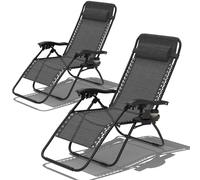 Chaise Longue Pliante，Fauteuil Relax Jardin，Bain de Soleil avec Porte-Gobelet et Repose-Tête,Inclinables，Transat de Plage，Transat de Relaxation Chaise de Camping pour Patio Jardin Plage，Noir，2PCS