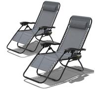 Chaise Longue Pliante，Fauteuil Relax Jardin，Bain de Soleil avec Porte-Gobelet et Repose-Tête,Inclinables，Transat de Plage，Transat de Relaxation Chaise de Camping pour Patio Jardin Plage，Gris，2PCS