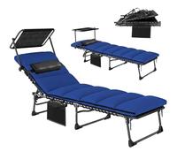 Chaise longue pliante Outsunny avec auvent, chaise longue de jardin inclinable en 5 positions, poche latérale, appui-tête, coussin, chaise longue portable avec poignée de transport pour le camping,