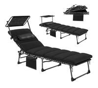 Chaise longue pliante Outsunny avec auvent, chaise longue de jardin inclinable en 5 positions, poche latérale, appui-tête, coussin, chaise longue portable avec poignée de transport pour le camping,