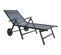 Chaise Longue Pliante Outsunny avec Roues et Dossier réglable sur 5 Niveaux, Chaise Longue de Jardin avec siège en textilène Respirant 550g/m², pour la Plage, Le Jardin, la Piscine, 72x158x84cm, Gris