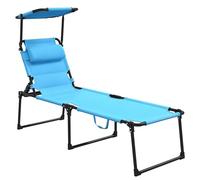 Chaise Longue Pliante Outsunny, Chaise Longue de Jardin d'extérieur avec auvent réglable, Dossier réglable sur 4 Niveaux, Appui-tête, Coussin épais, pour terrasse, Piscine, 70 x 200 x 45 cm, Bleu