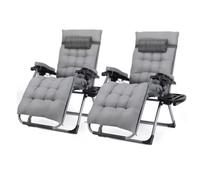 Chaise longue pliante pour le jardin - Chaise de jardin - Lit de repos - Réglable avec appui-tête et porte-gobelet - Coussin confortable amovible en coton - 2 pièces - Gr